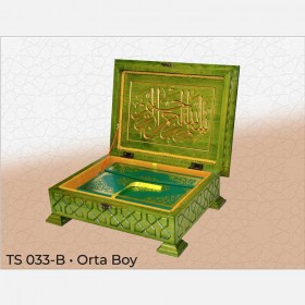 Ahşap Kur'an-ı Kerim Kutusu Yeşil Yaldızlı- Orta Boy Kuran Kutusu TS-033-B
